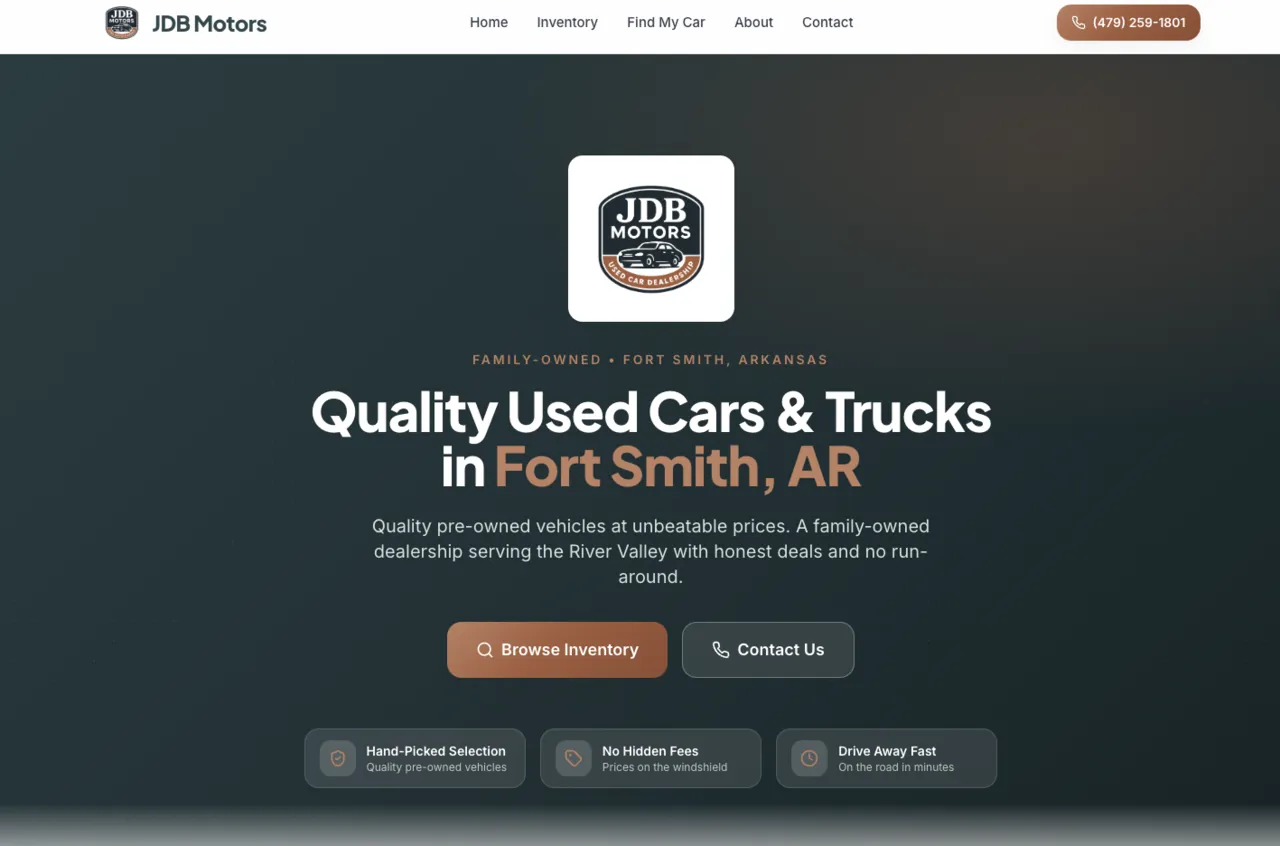 JDB Motors used car dealership website we built